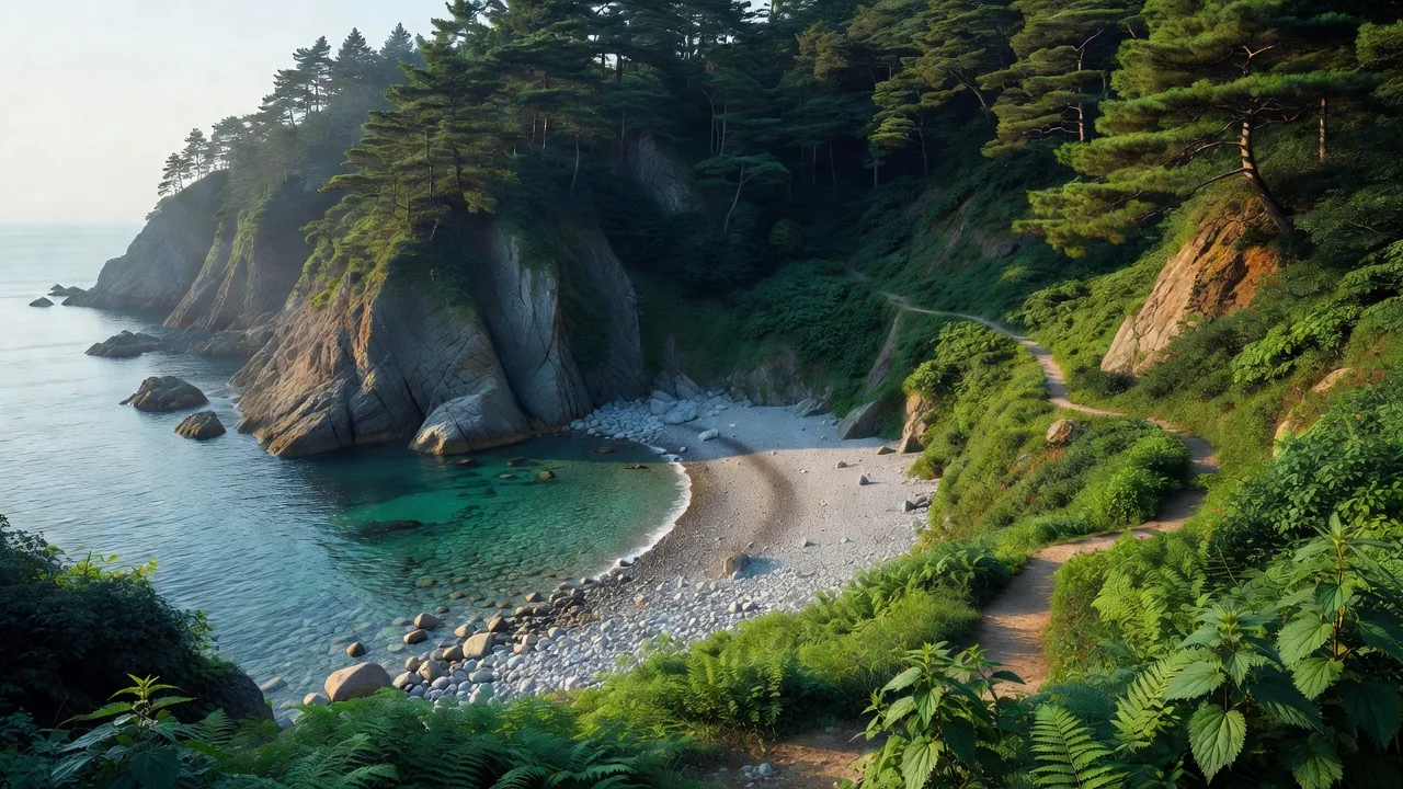 隠れ浜と崖